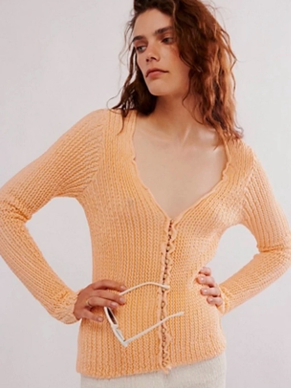 Free People Peach Pucker Up Button Cardigan